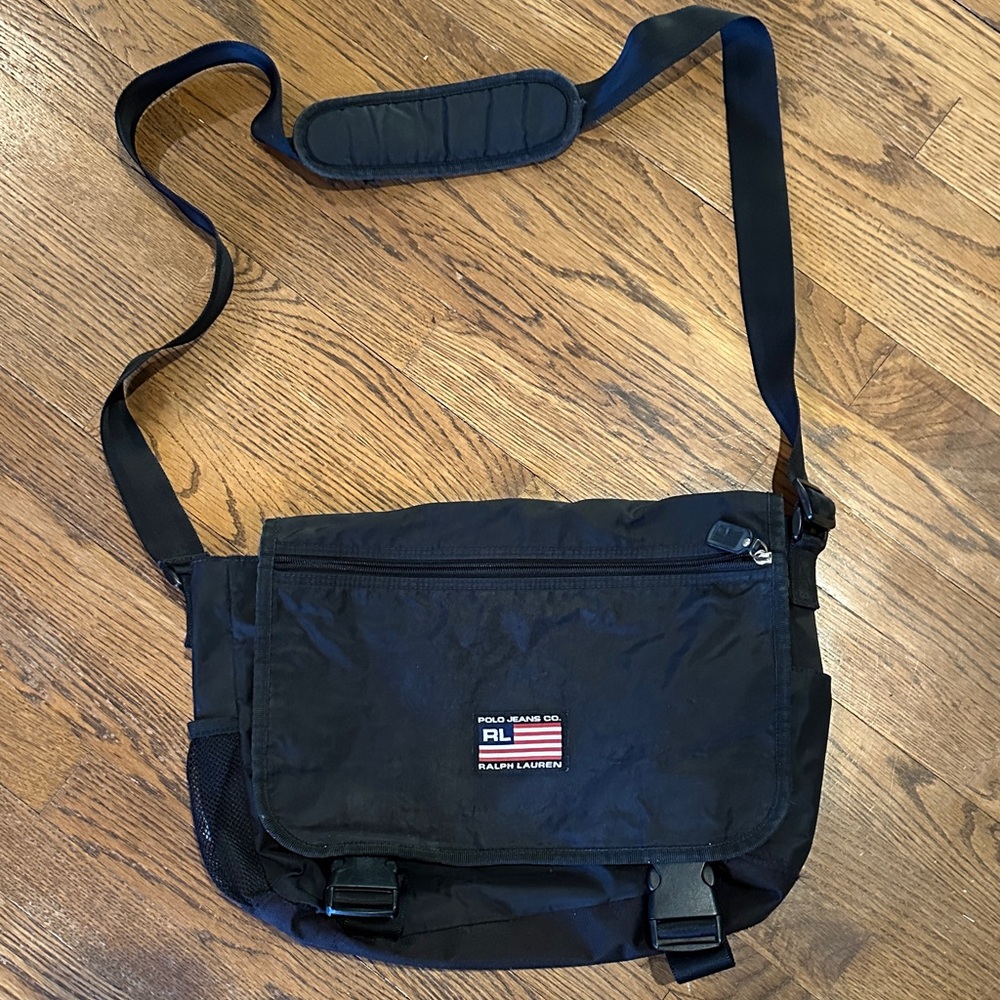 Polo by Ralph Lauren Classic Black Messenger Bag!